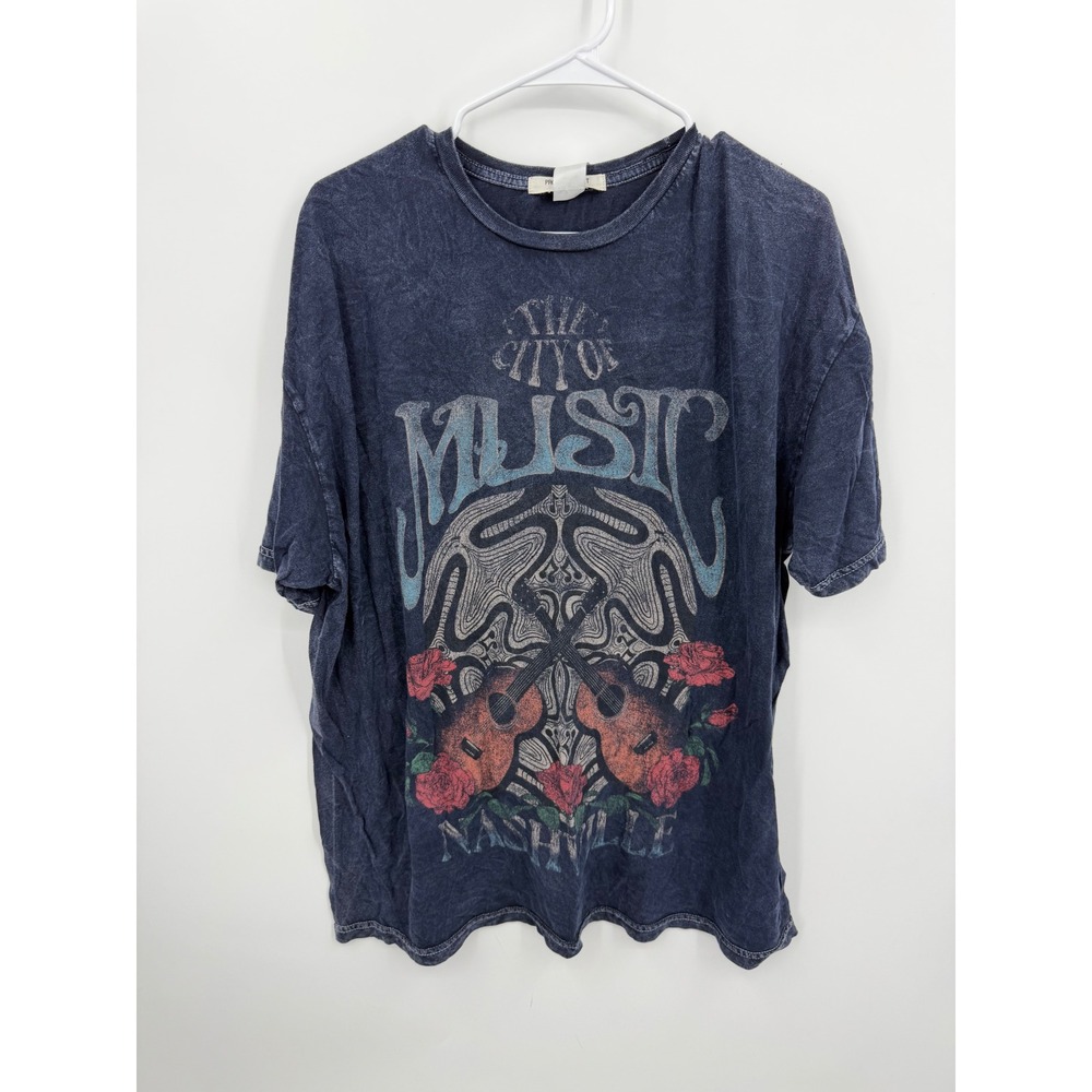 Project Social T Nashville City of Music T-Shirt Womens OS Blue Mineral Wash Tee
